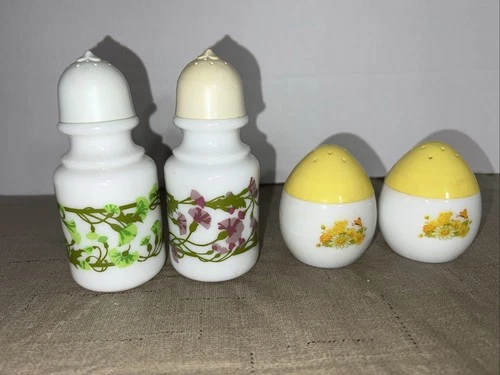 Vintage Lot Of Avon Salt Pepper Shakers Egg Floral Milk  Glass Bottles Cream