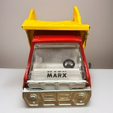 vintage Marx pressed steel red yellow dump truck from 1968/ 7  Long 3.5  wide