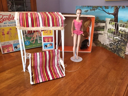 Vintage Barbie Box, Swing, Doll, Backdrop, Wigs, Etc. Miss Barbie