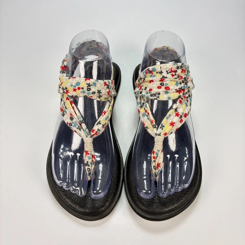 Sandalias sin cordones Sanuk Yoga Sling 2 blancas negras con estampado floral zapatos para mujer talla 7 Foto 3 de 4