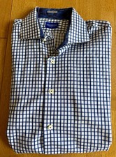 Vintage Adrian Jules Custom Shirt Mens L Made in USA Bespoke Blue Gingham Cotton