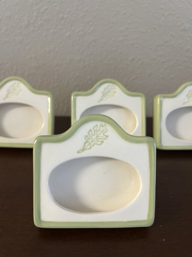Hallmark Set 4 Anelli Tovaglioli Ceramica Bianca e Verde Porta Segnaposto Foglia - Foto 2 di 10