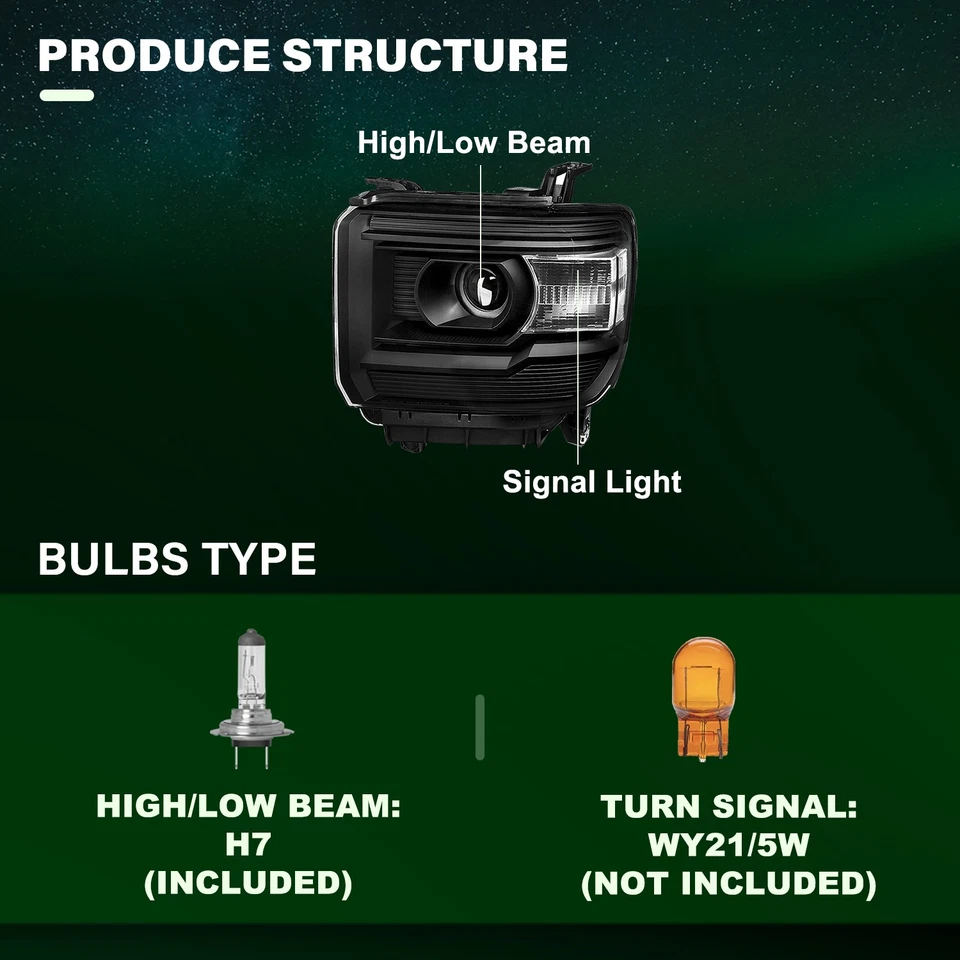 Faros L+R para proyector GMC Sierra 1500 2500HD 3500HD 2014-2019 [estilo OE]  Foto 3 de 4