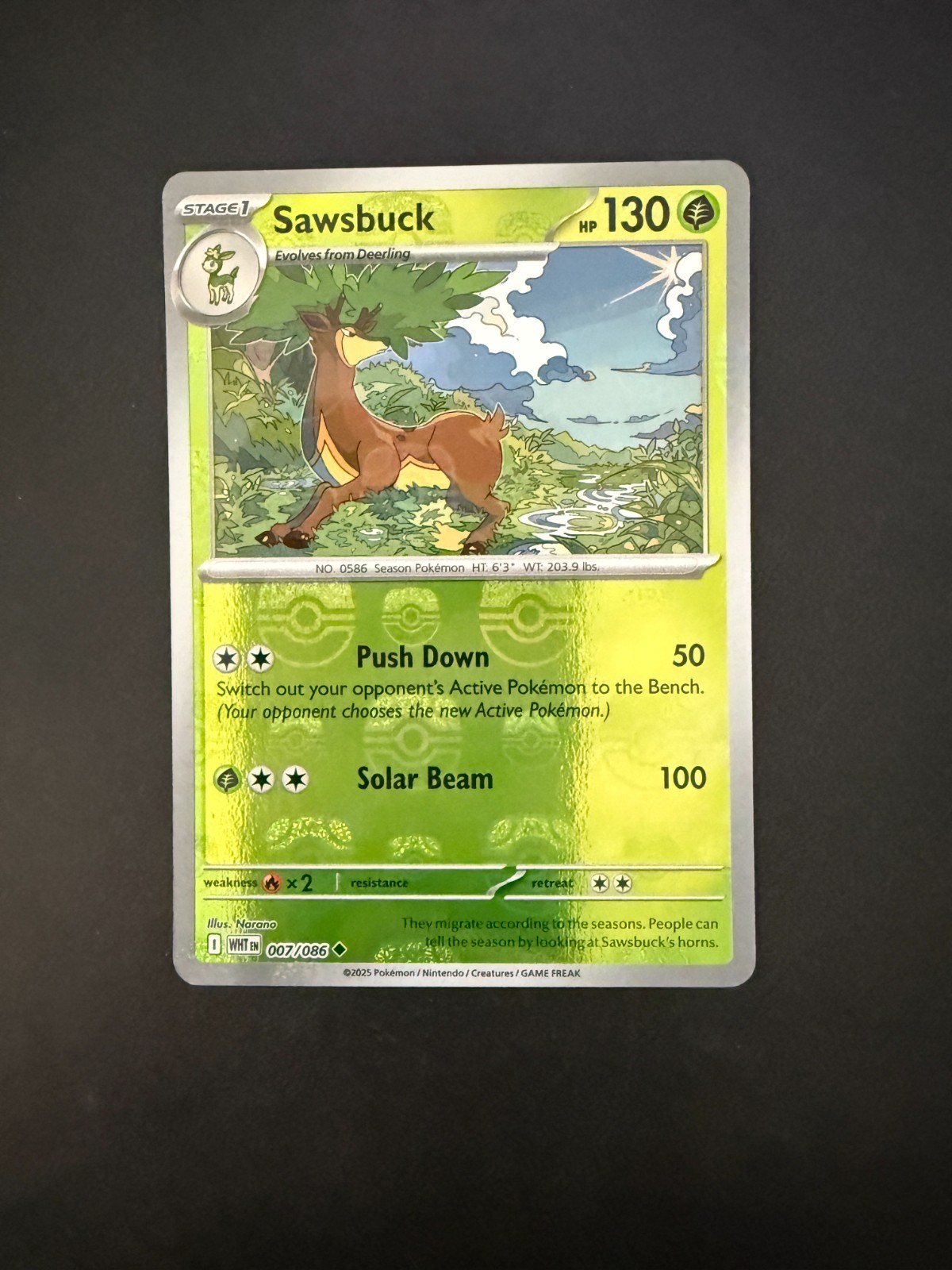 Sawsbuck 007/086 MASTER BALL Reverse Holo Pokemon White Flare NM