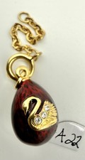 Joan Rivers Swan Egg Charm Necklace Red Enamel Rhinestone Pendant Gold