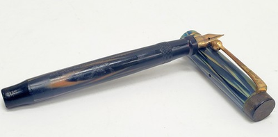 #ad 1910#x27;s PARKER USA 4.5quot; Flat Top Lucky Curve Fountain Pen Green Brown Marbled $200.00