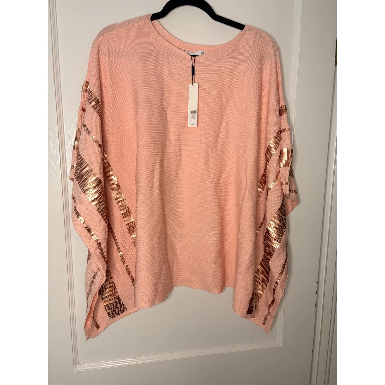 Chicos Sequin Stripe Poncho Blushed Pink Rose Gold Knit Wrap One Size 570399312
Opens in a new windo