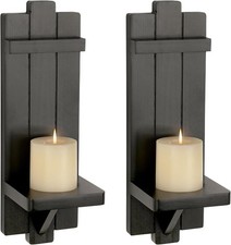 BSTKEY 2 Packs Wooden Wall Mounted Candle Holder Hanging Candle Sconces, Decora