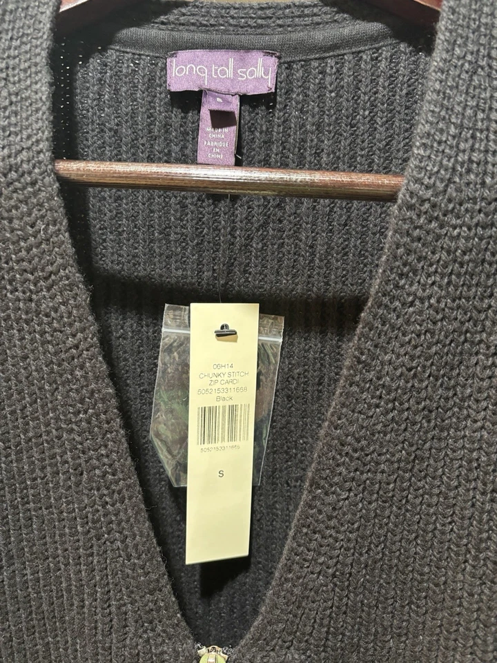 Cárdigan largo alto Sally tejido para mujer con cremallera talla grande algodón lana nuevo Foto 2 de 4