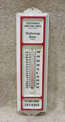 Vtg 1970s Chattanooga Times News-Free Press Tin Metal 13'' Thermometer USA Made