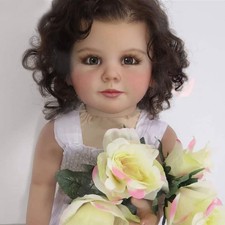 Handmade 28" Reborn Baby Doll Painted Toddler Girl w/Rooted Hair Cloth Body Gift