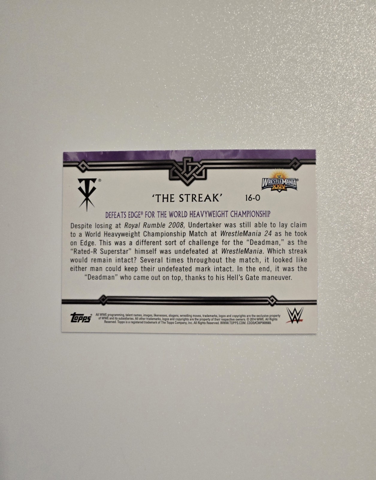 2014 Undertaker Auto Card 16-0 The Streak TOPPS WWE ROAD TO WRESTLEMANIA   view 3