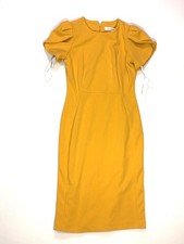 Calvin KleinYellow Puff Sleeve Sheath Dress Women’s Size 2 Chic Fall Fashion NTW