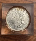 1921 No Mint Mark US Morgan Silver Dollar In Clear Cube Case (#802)