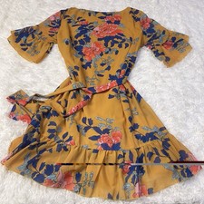 Cupshe Womens Yellow Floral Mini Short Sleeve Dress Medium