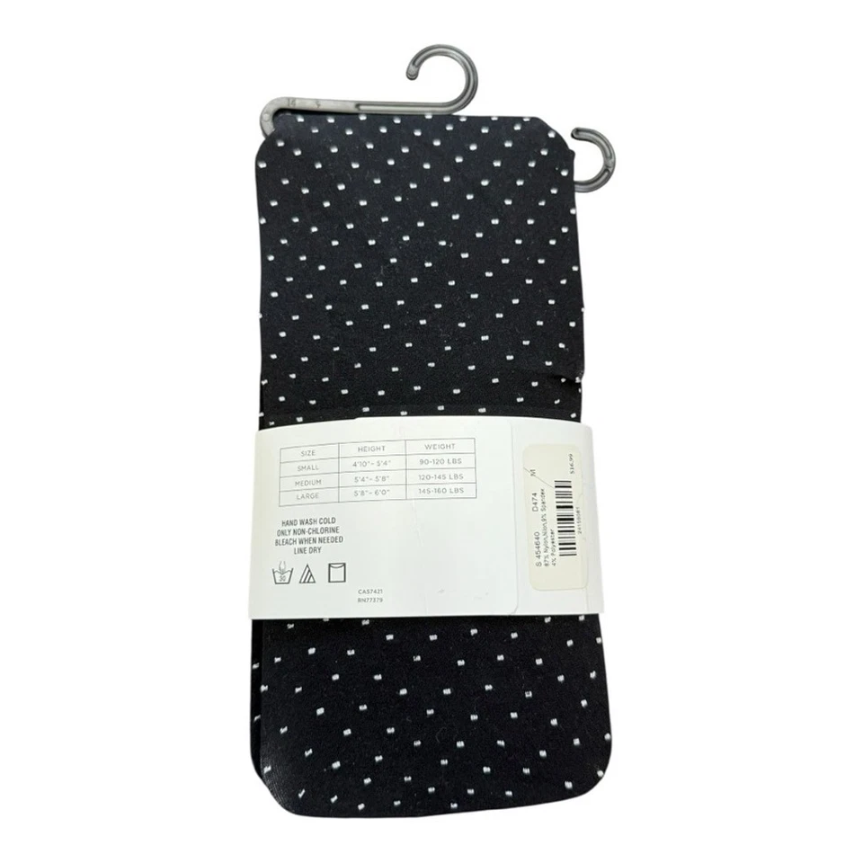 LOFT Outlet Textured Tights – Black with White Dotted Pattern – Size M - Image 3 of 4
