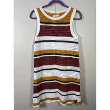 Nine West Crochet Striped Shift Dress M 70s Retro Indie Festival Free Spirited