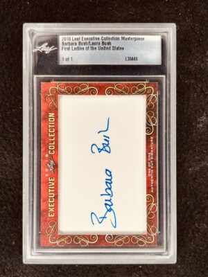First Lady Barbara & Laura Bush 2018 Leaf Cut Signature signed card slab 1/1 JSA