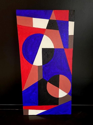 Large Acrylic Painting, Original Geometrical Art Hand Painted Stretched Canvas - Picture 2 of 20