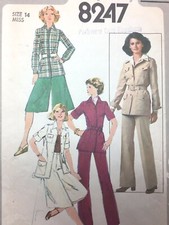Vintage 1970s CULOTTES Unlined Jacket Pants Pattern Simplicity 8247 Sz 14