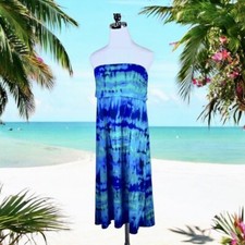 Venus Strapless Sundress Womens Small Blue Green Tie Dye Bandeau Beach Vacation