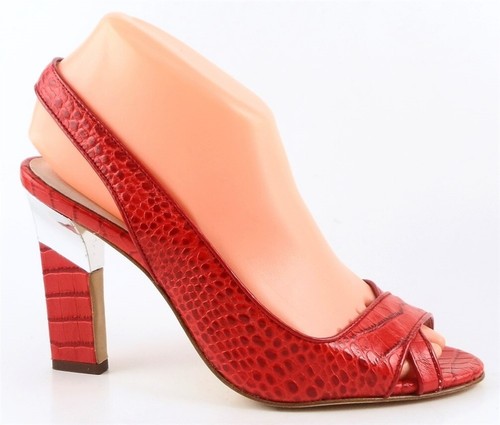 $140 BOUTIQUE 9 REED Red Croco Leather Designer Slingback Open Toe Sandals 6.5 - Picture 2 of 4