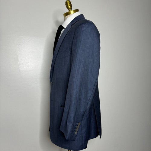 Custom Tailored J. Hilburn Men's Suit 47R 36W Blue Check 100% Wool Loro Piana - Picture 3 of 16