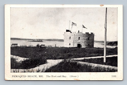 Pemaquid Beach, Maine postcard, The Castle The Fort and bay