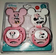 4 PACK DISNEY BABY MINNIE MOUSE ORTHODONTIC PACIFIER  HOLDER SET. BPA FREE