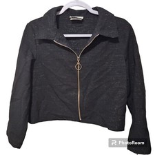 Vtg Amy Byer Black Shimmery Zip Up Top Made In USA Size 18 1/2
