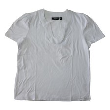 NWT Rafaella Women's Cotton Jersey Short Sleeve V Neck Top White Medium