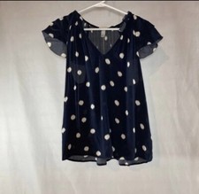 A New Day Women's Small Navy White Polka Dot Blouse Top Lightweight NWT