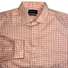 Ralph Lauren Polo Golf Mens XL Orange Check Long Sleeve Button Up Shirt LOGO