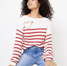 NWT LOFT Women's Petite Cupid Boatneck Sweater - Red Stripe - Size X Small P
