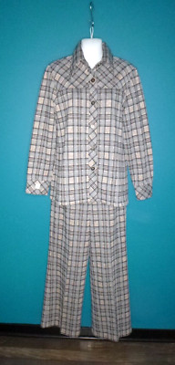 NWT Vtg 70s Beeline Poly Pantsuit Gray Tan Black Plaid Sz L/XL New Old Stock