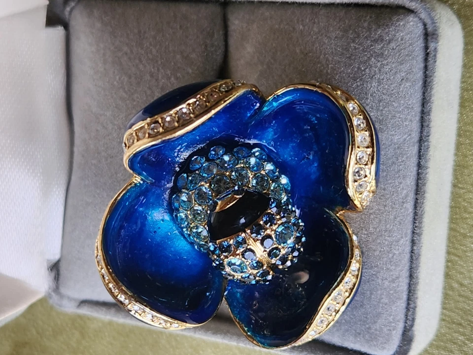 ANILLO INSECTO FLOR PENSAMIENTO CRISTAL ESMALTE AZUL talla 6 Foto 4 de 4