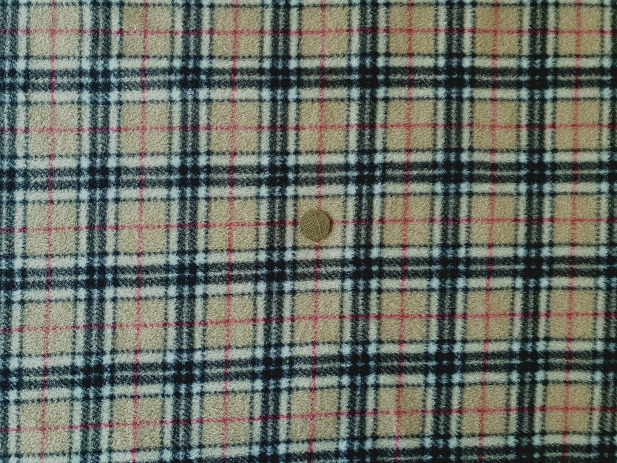 Antipil Polar fleece Fabric Designer Style Beige Tartan Check 1 Full Metre