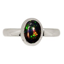 Smoked, Treated Genuine  Rare Chalama Black Opal 925 Silver Ring s.7 ALLR-32168