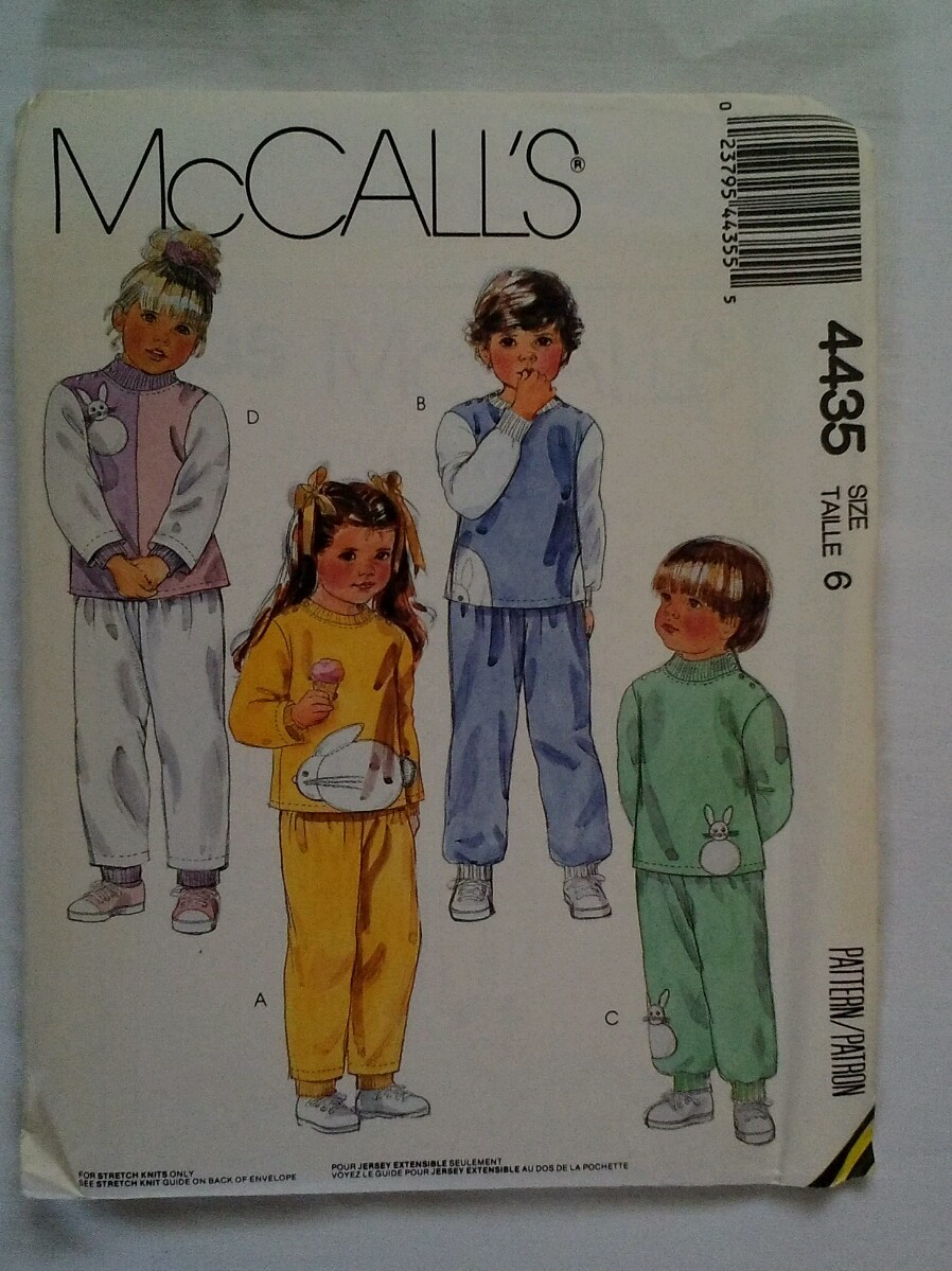 McCalls 4435 Kids Unisex Sweat Clothes  sewing  pattern   Size 6 Factory Folded