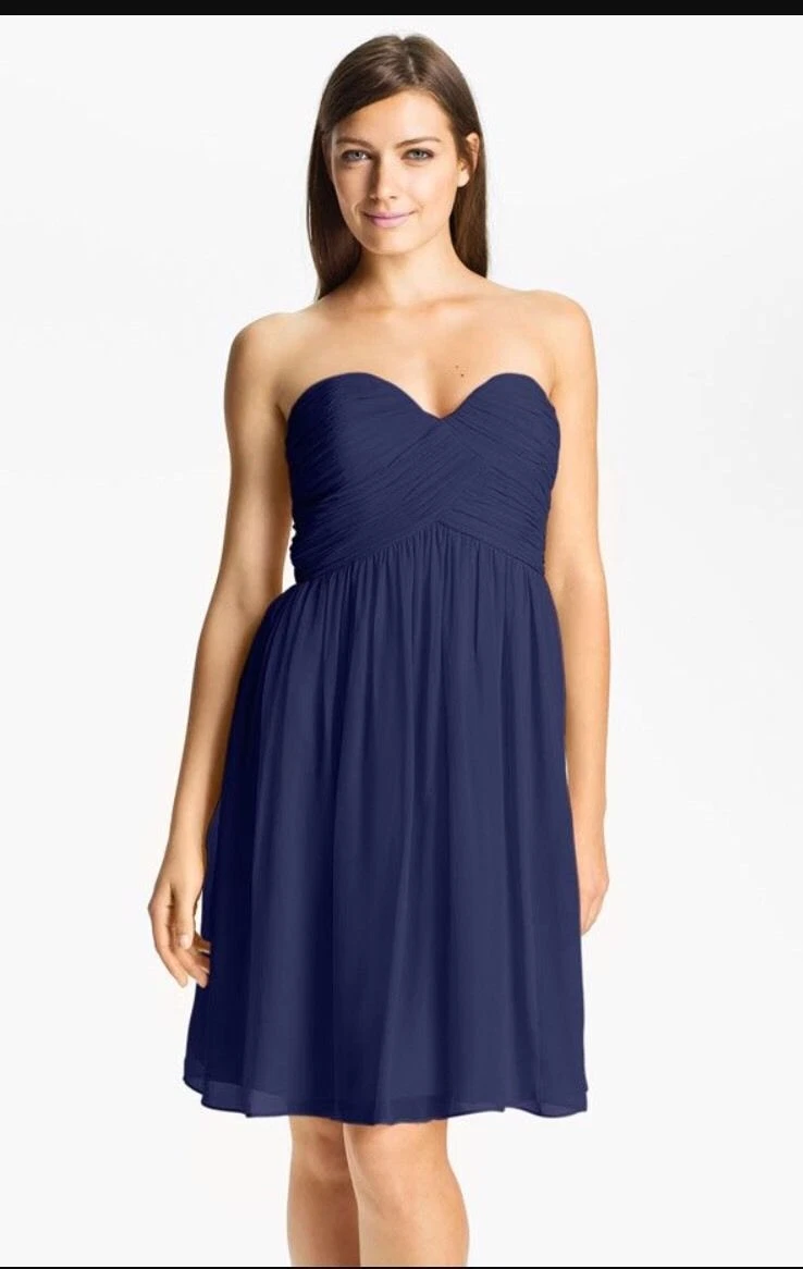Donna Morgan Strapless Midnight Blue Size 6 Empire Waist Ruched