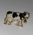 Vintage Estate Costume Jewelry Enamel Cow Pin Brooch with Bell