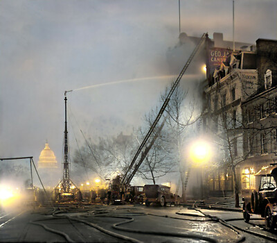1925 A five-alarm fire at George J. Mueller Candy Co. 14 x 11'' Photo Print