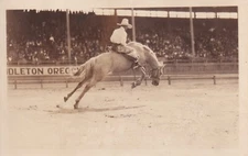 Real Photo Postcard RPPC Pendleton Roundup RODEO 1920 COWBOY BUCKING BRONCO 842a