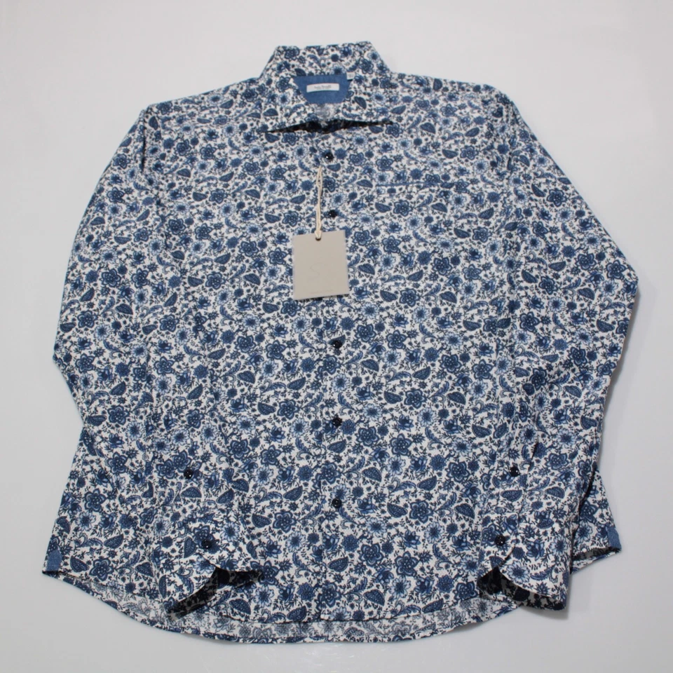 Camisa de vestir Italo Ferretti nueva con etiquetas talla 16,5 42 azul cachemira seda mezcla de algodón Foto 4 de 4