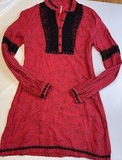 Free People Dress Womens Size 4 Red Black Crochet Boho Short Linen Blend EUC