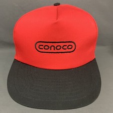 Vintage CONOCO Embroidered Gas Station Red Black Snapback Hat Cap