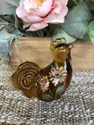 Fenton Amber Gold Lenox Rooster-Orange Gold Sunflowers-Hand-painted- Signed-2005