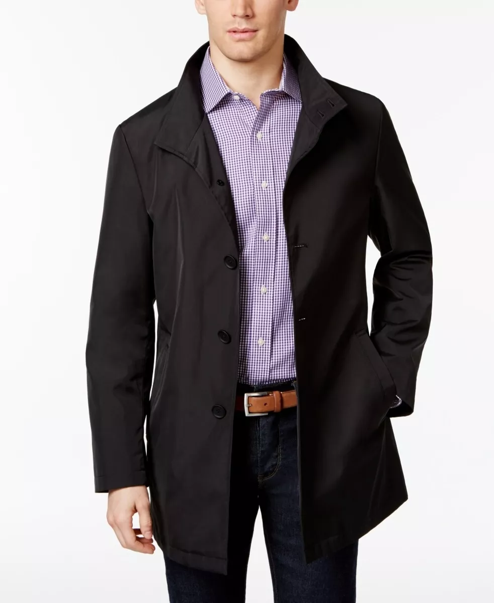 Calvin Klein 253723 Mens Extra Slim Fit Black Solid Raincoat Black
