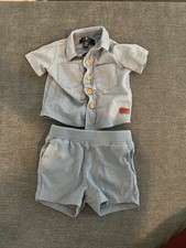 Baby Boy two piece matching button down short sleeve and shorts outfit - 0-3M
