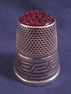 Antique Red Glass Top 800 Silver Thimble